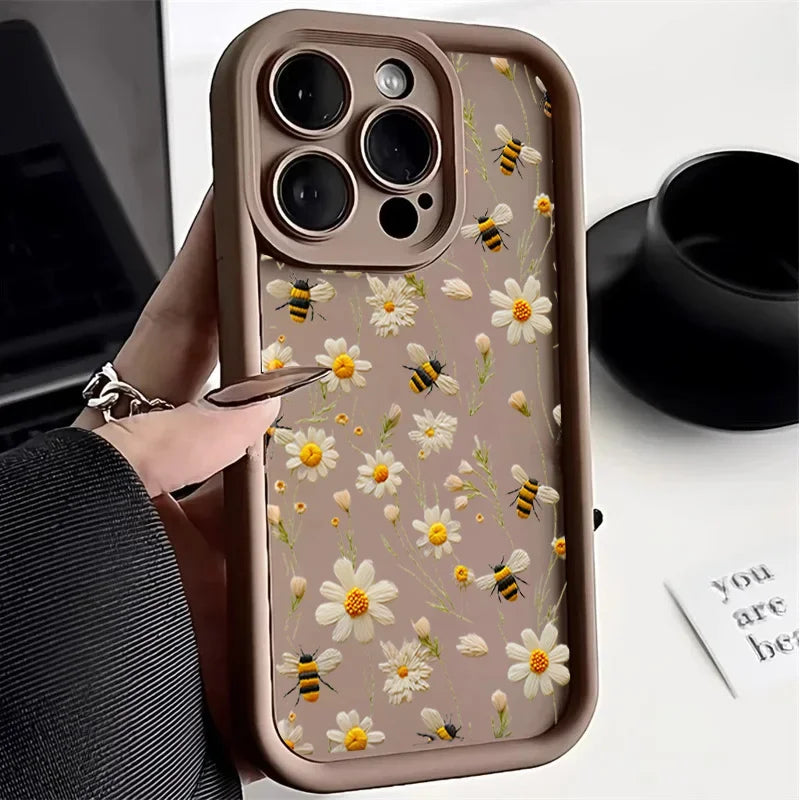 Luxury Flower Print Silicone iPhone Case (11-17 Pro Plus)