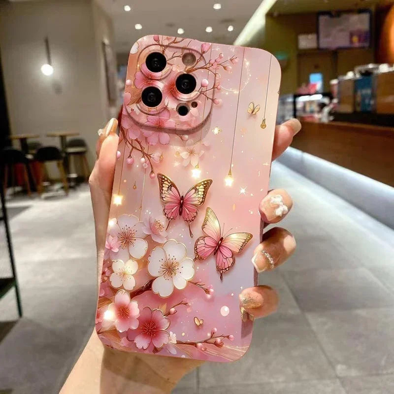 Butterfly Floral Shockproof Matte iPhone Case (11-17 Air/Pro Max)