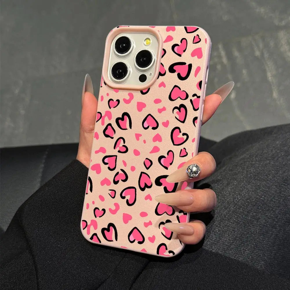 Pink Lychee Heart-Shaped Leopard Print Case (11-17 Pro Max)