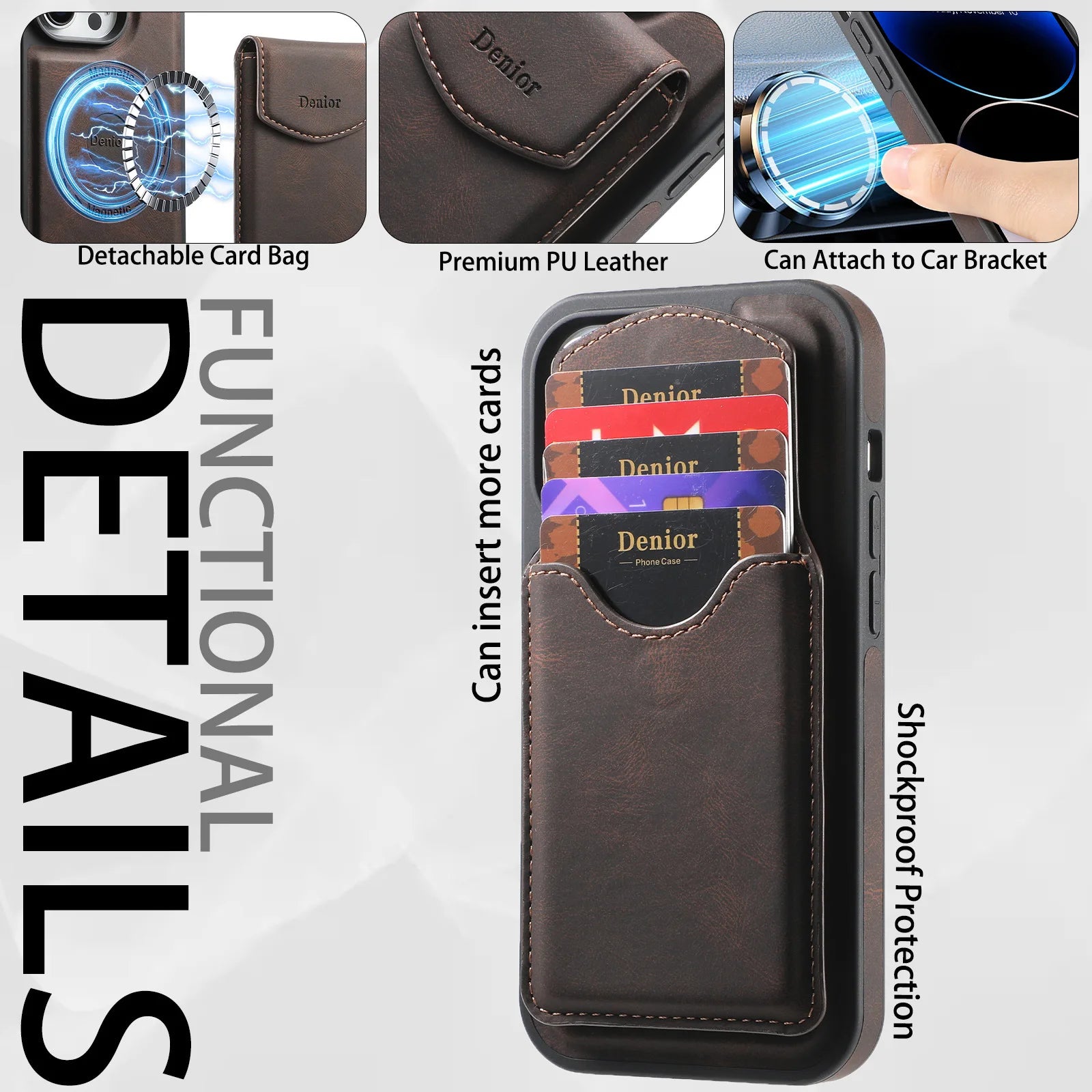 Detachable Magnetic Card Slot Wallet Case