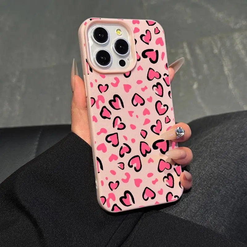 Pink Lychee Heart-Shaped Leopard Print Case (11-17 Pro Max)