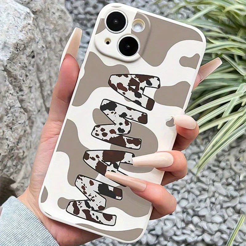 Antique Cow Print "MAMA" iPhone Case (11-17 Pro Max)