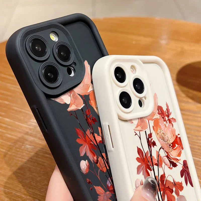 Red Flowers Print Silicone iPhone Case (11-17 Pro Max)