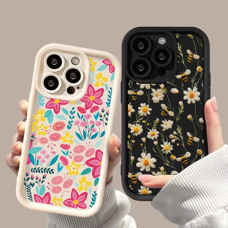 Luxury Flower Print Silicone iPhone Case (11-17 Pro Plus)