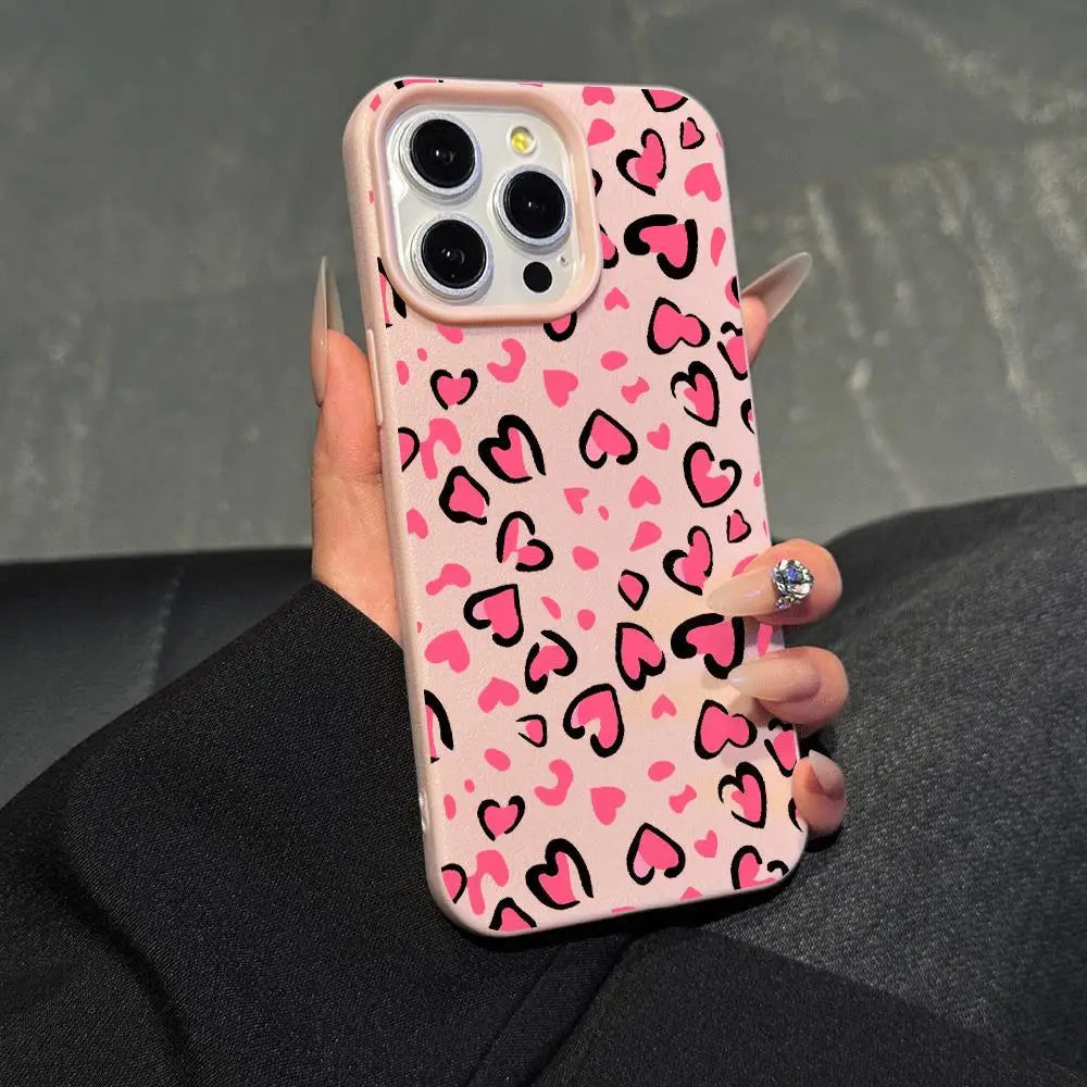 Pink Lychee Heart-Shaped Leopard Print Case (11-17 Pro Max)
