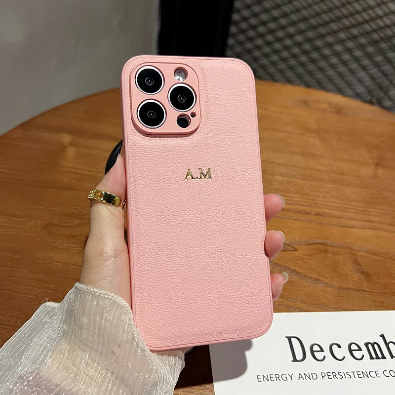 Custom Initials Gold Name Leather Case