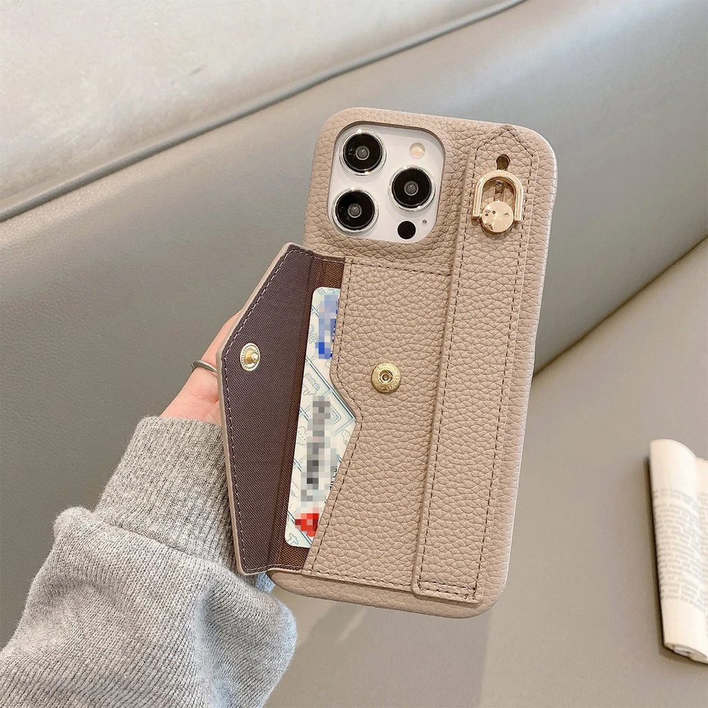 Wrist Strap Leather Case with Card Holder