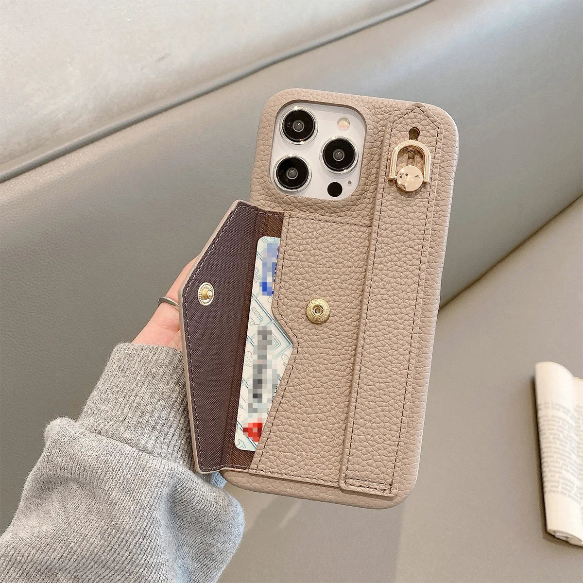 Wrist Strap Leather Case with Card Holder