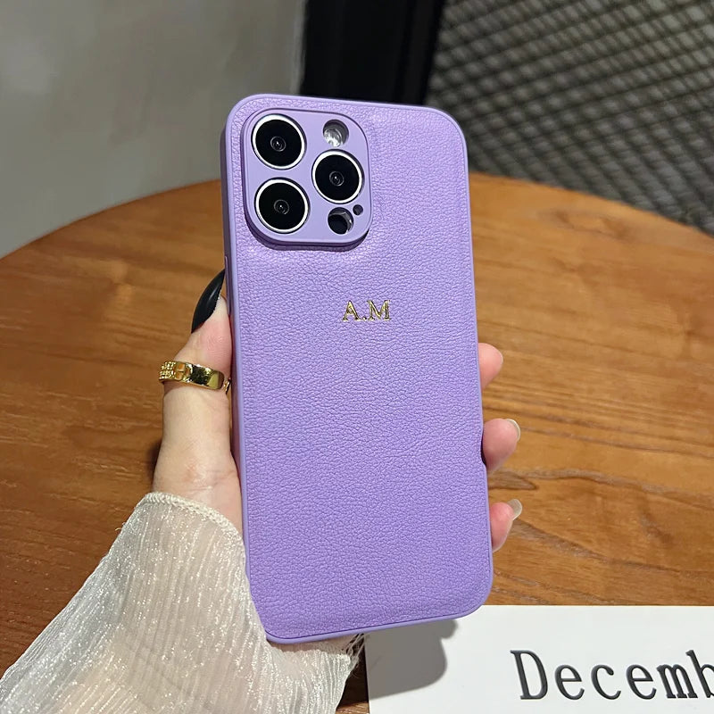 Custom Initials Gold Name Leather Case