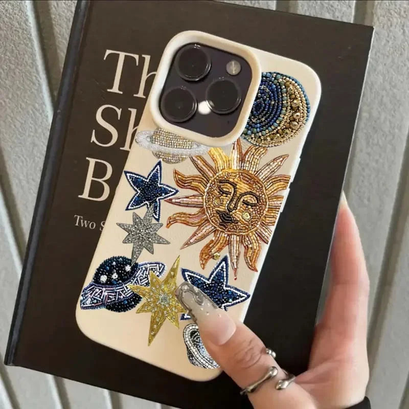 Spaceship & Stars Mosaic Lichee Pattern Case (XS-16 Pro Max)