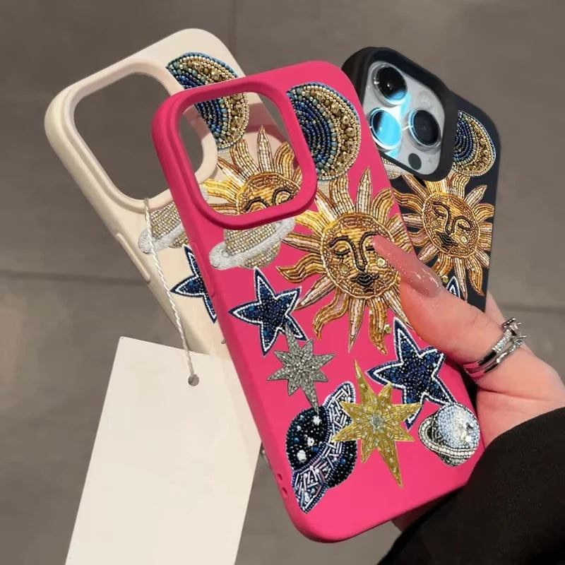 Spaceship & Stars Mosaic Lichee Pattern Case (XS-16 Pro Max)