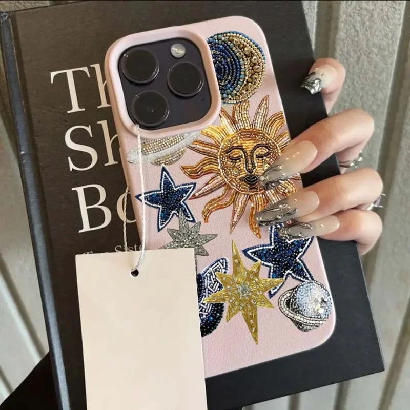 Spaceship & Stars Mosaic Lichee Pattern Case (XS-16 Pro Max)