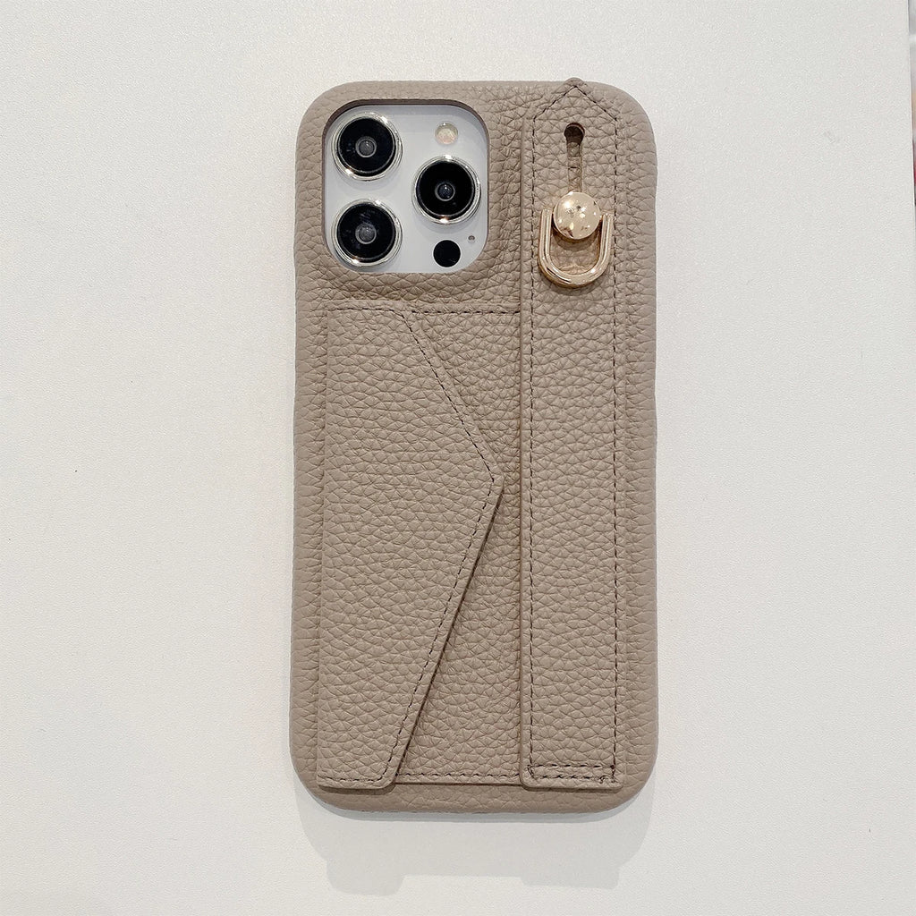 Wrist Strap Leather Case with Card Holder