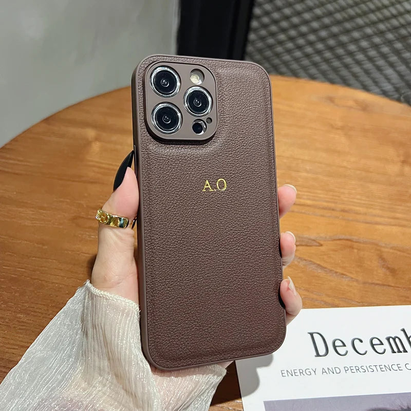 Custom Initials Gold Name Leather Case