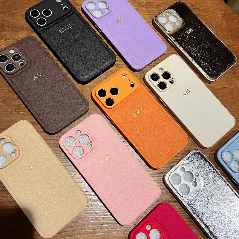 Custom Initials Gold Name Leather Case