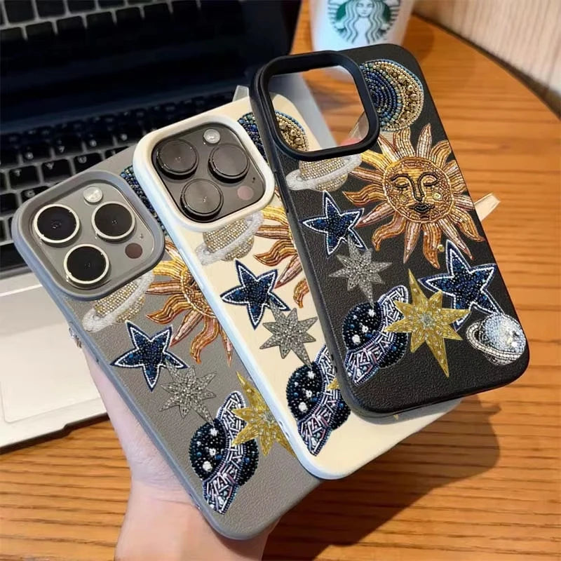 Spaceship & Stars Mosaic Lichee Pattern Case (XS-16 Pro Max)