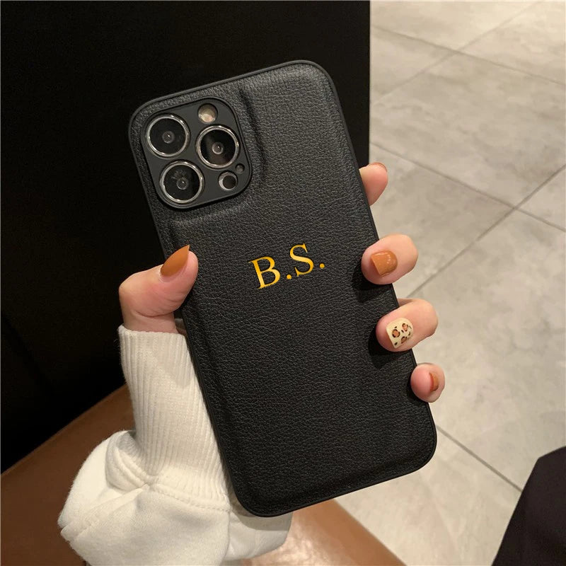 Monogram Luxe Custom Initials PU Leather Phone Case