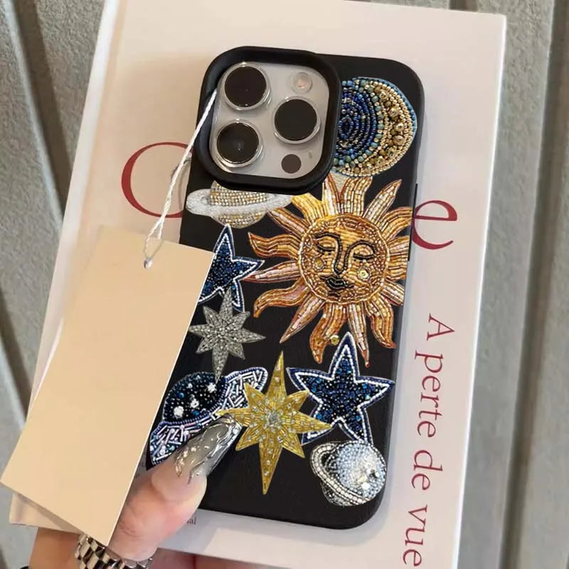 Spaceship & Stars Mosaic Lichee Pattern Case (XS-16 Pro Max)