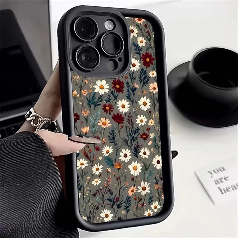 Luxury Flower Print Silicone iPhone Case (11-17 Pro Plus)