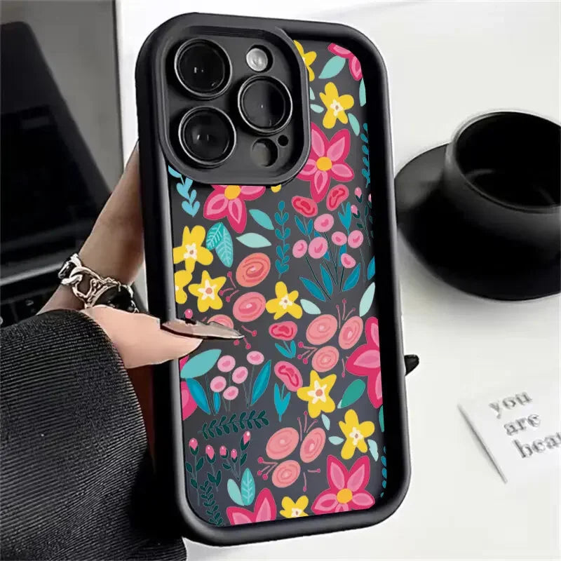 Luxury Flower Print Silicone iPhone Case (11-17 Pro Plus)