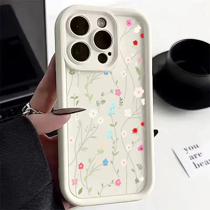 Luxury Flower Print Silicone iPhone Case (11-17 Pro Plus)