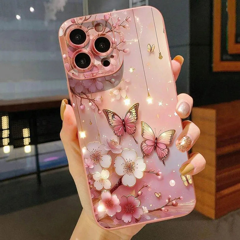 Butterfly Floral Shockproof Matte iPhone Case (11-17 Air/Pro Max)
