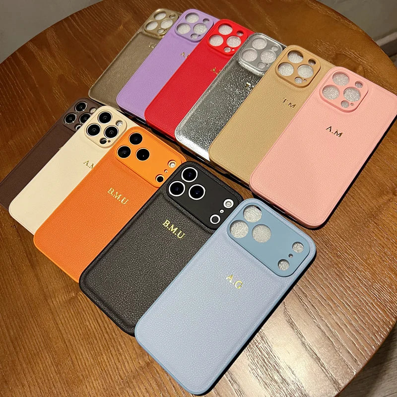 Custom Initials Gold Name Leather Case