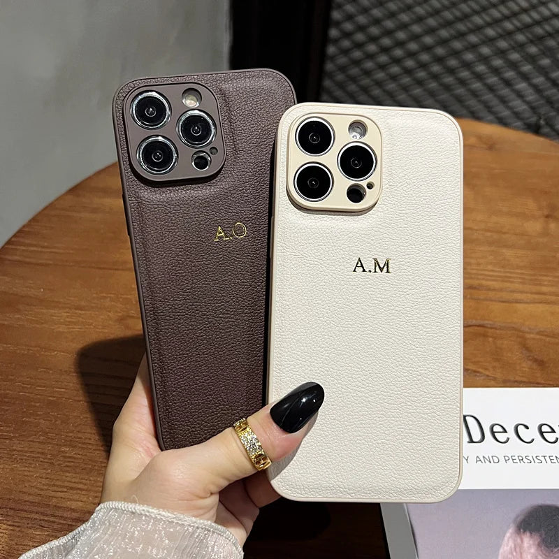 Custom Initials Gold Name Leather Case