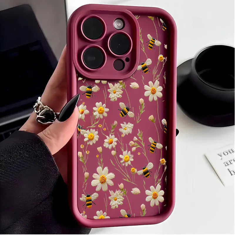 Luxury Flower Print Silicone iPhone Case (11-17 Pro Plus)