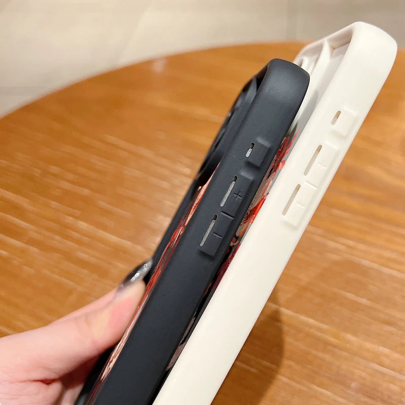 Red Flowers Print Silicone iPhone Case (11-17 Pro Max)