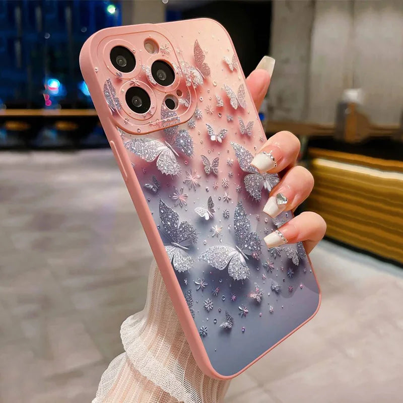 Butterfly Floral Shockproof Matte iPhone Case (11-17 Air/Pro Max)