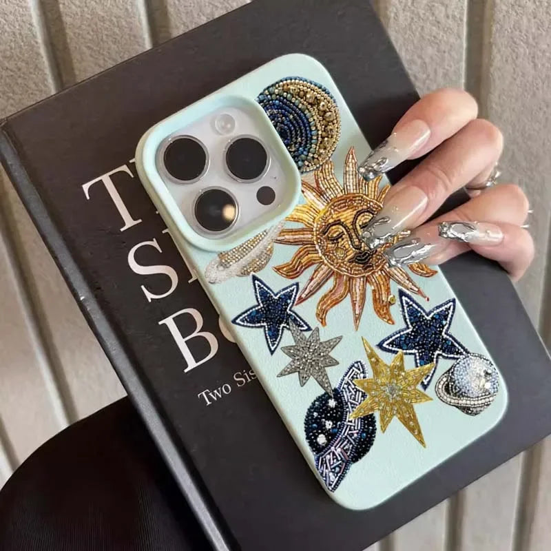 Spaceship & Stars Mosaic Lichee Pattern Case (XS-16 Pro Max)