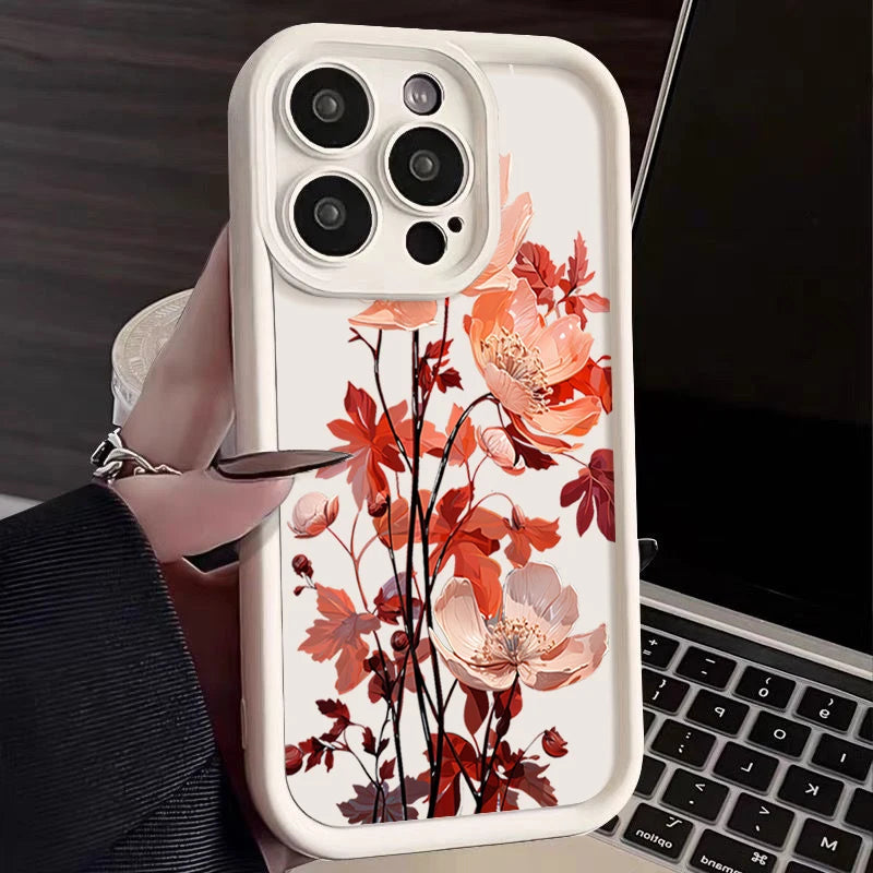 Red Flowers Print Silicone iPhone Case (11-17 Pro Max)