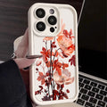 Red Flowers Print Silicone iPhone Case (11-17 Pro Max)