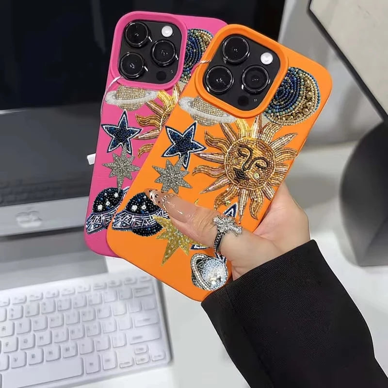 Spaceship & Stars Mosaic Lichee Pattern Case (XS-16 Pro Max)