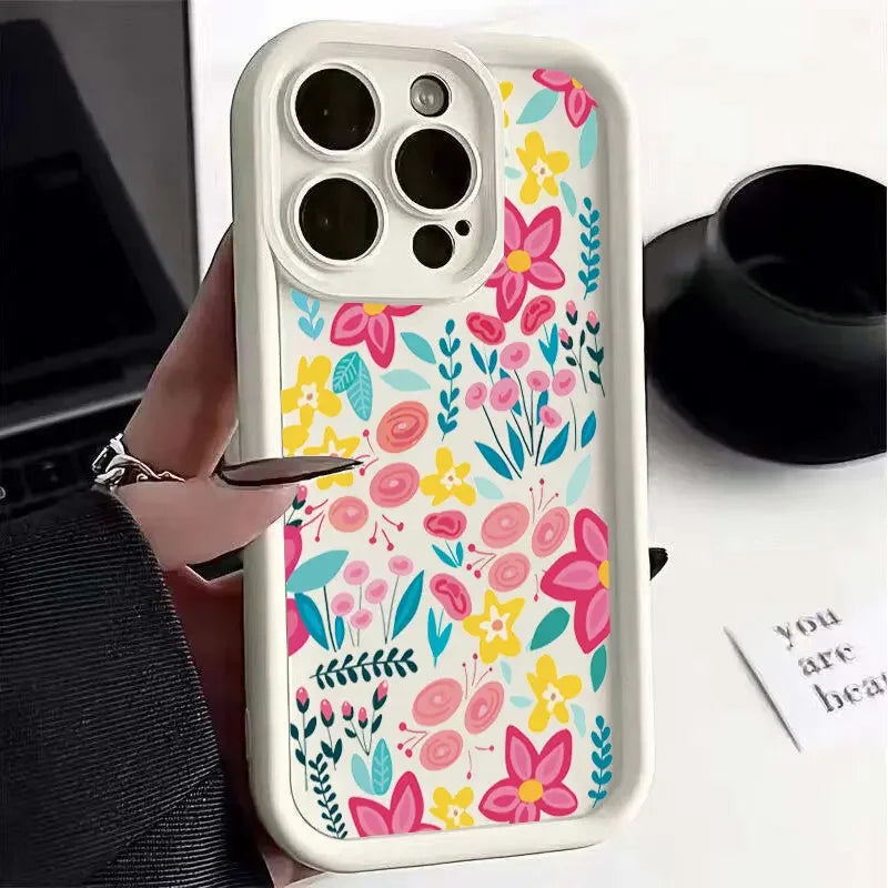 Luxury Flower Print Silicone iPhone Case (11-17 Pro Plus)