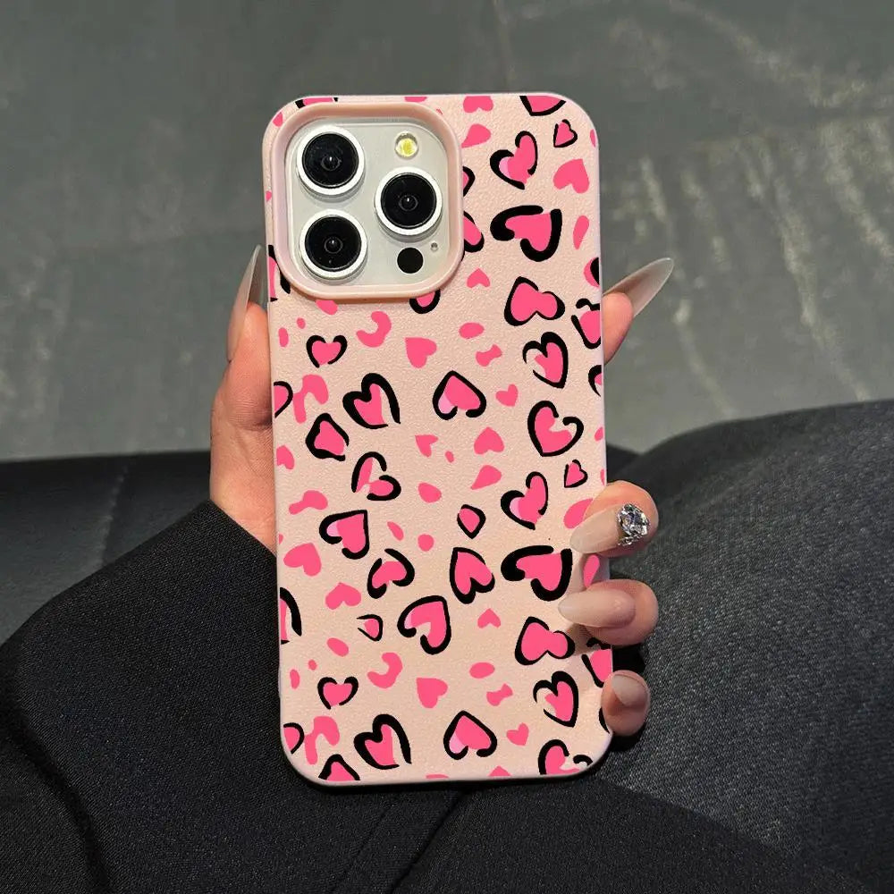 Pink Lychee Heart-Shaped Leopard Print Case (11-17 Pro Max)