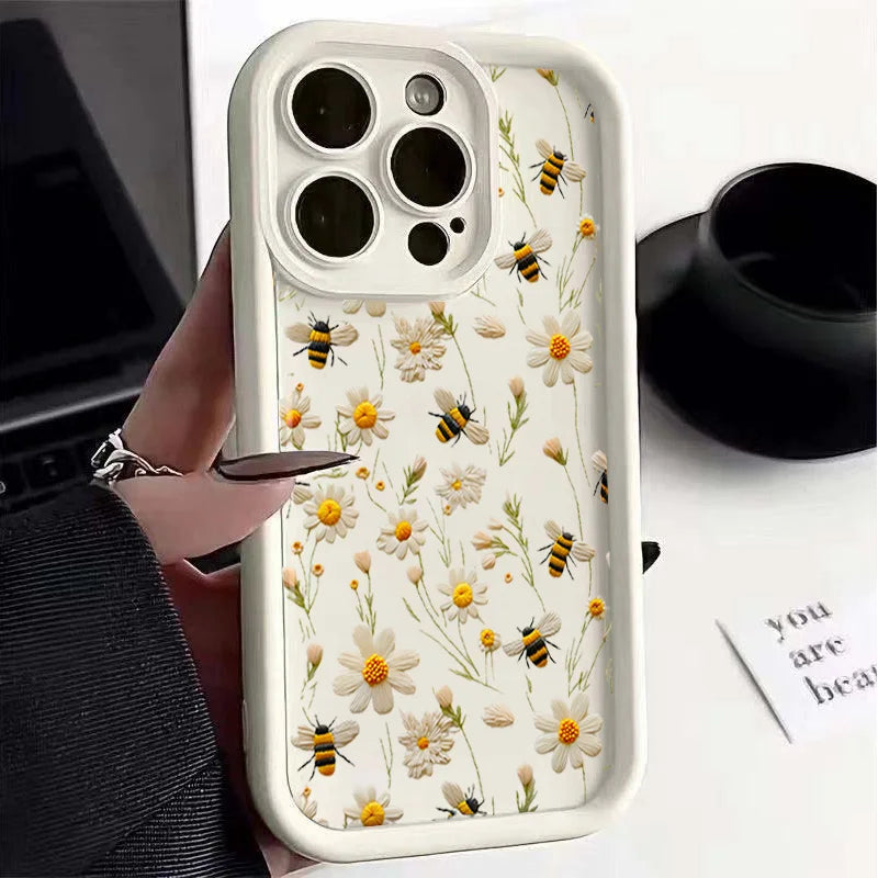 Luxury Flower Print Silicone iPhone Case (11-17 Pro Plus)