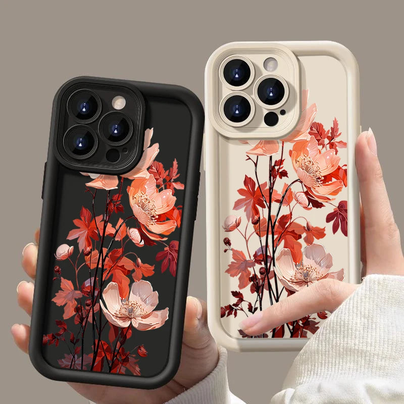 Red Flowers Print Silicone iPhone Case (11-17 Pro Max)