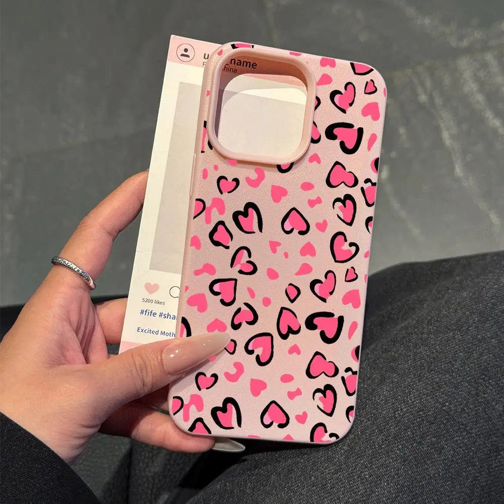 Pink Lychee Heart-Shaped Leopard Print Case (11-17 Pro Max)