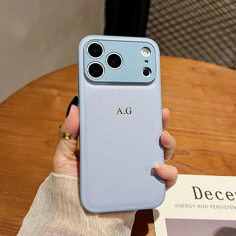 Custom Initials Gold Name Leather Case