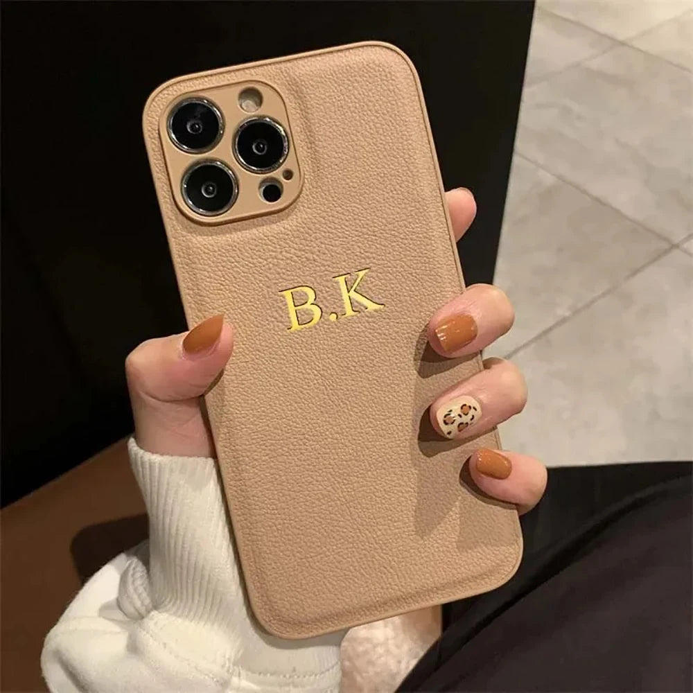 Monogram Luxe Custom Initials PU Leather Phone Case