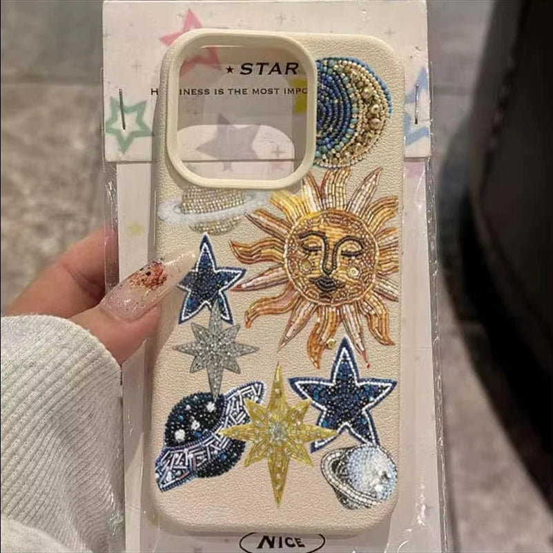 Spaceship & Stars Mosaic Lichee Pattern Case (XS-16 Pro Max)