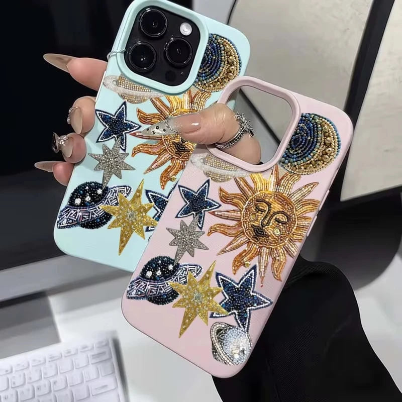 Spaceship & Stars Mosaic Lichee Pattern Case (XS-16 Pro Max)