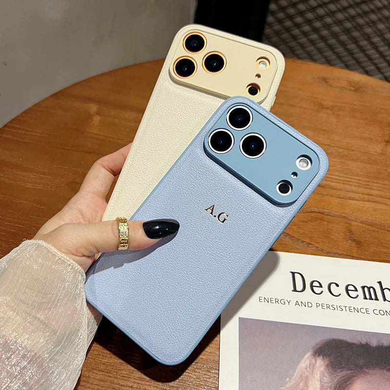 Custom Initials Gold Name Leather Case