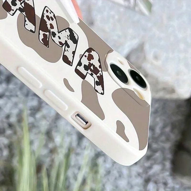 Antique Cow Print "MAMA" iPhone Case (11-17 Pro Max)